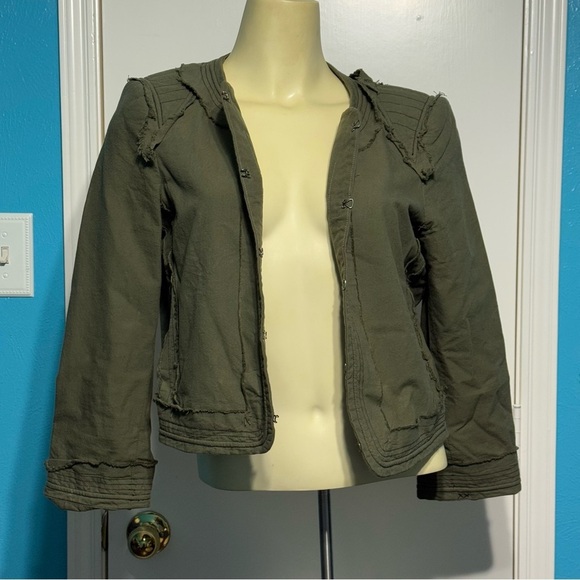 Elizabeth and James Anthropologie Military Green Lightweight Cropped Jacket 8 - Picture 16 of 16
